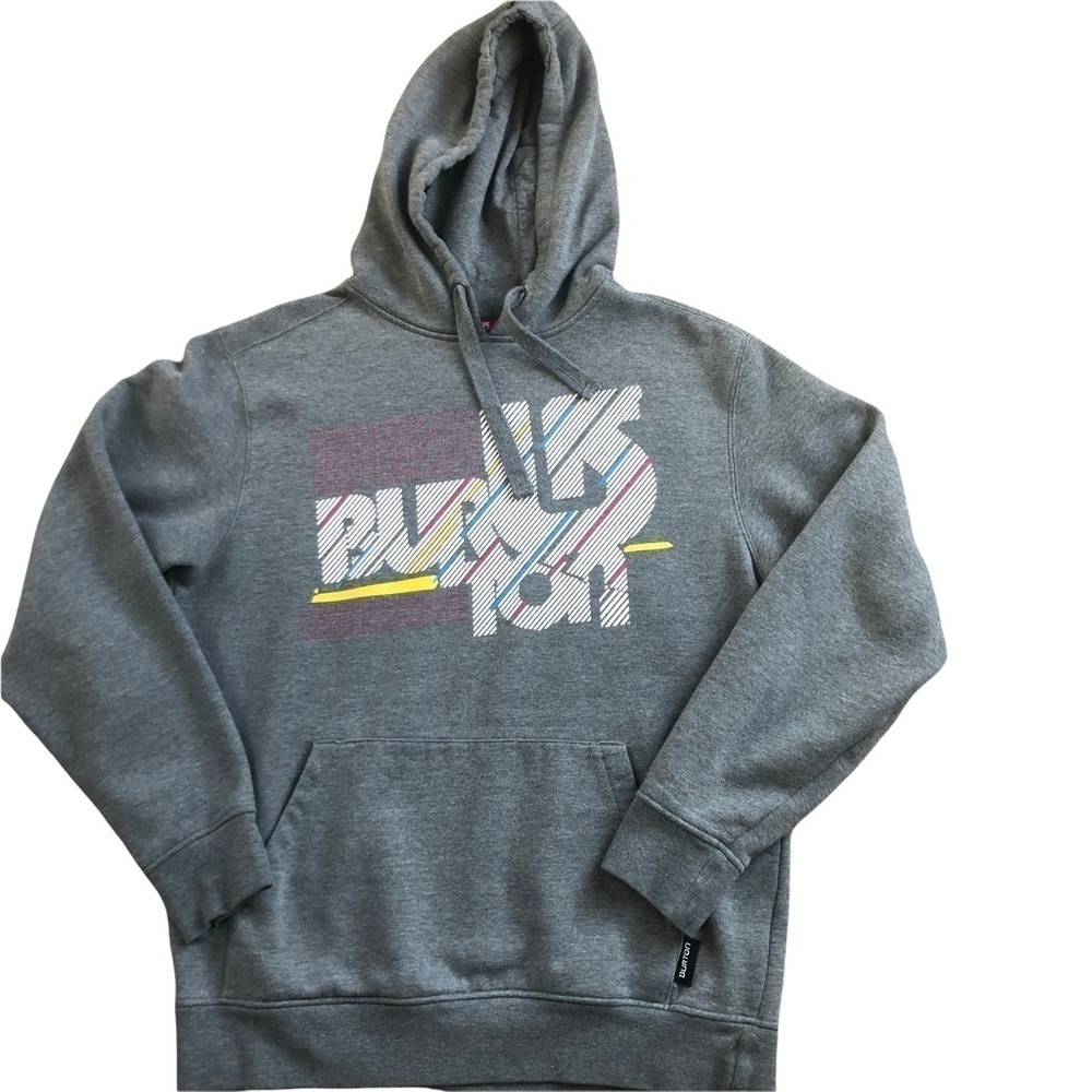 Burton Snowboarding Logo Gray Hoodie Graphic Sweatshirt  M Pouch Pocket Unisex